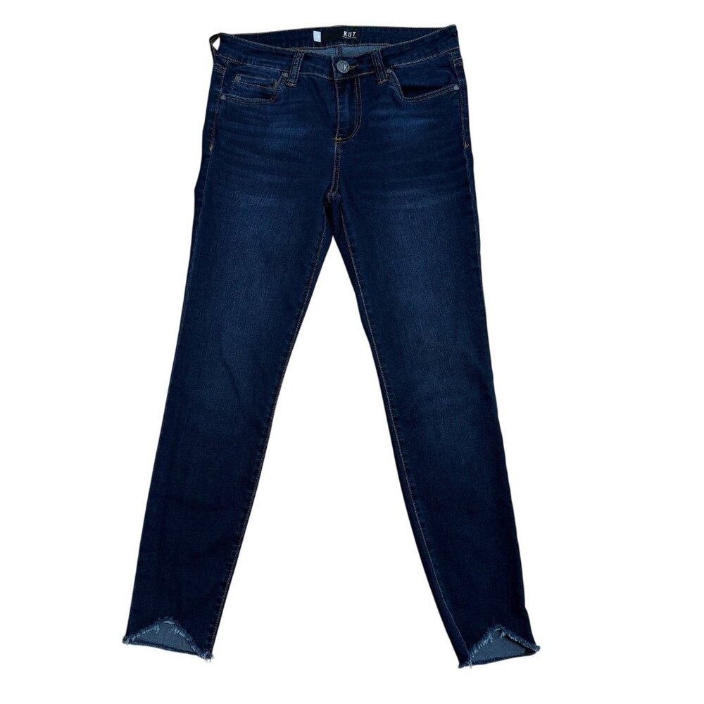 KUT FROM THE KLOTH JEANS CONNIE ANKLE SKINNY DARK SIZE 4 RAW SCOOP HEM STRETCH